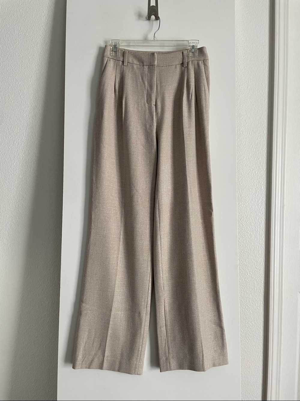 House of Harlow 1960- Tan Tweed Woven Trousers Pants High Waisted Wide Leg New!